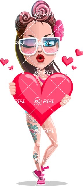 Tattoed Girl Cartoon Vector Character AKA Cindy - Romantic Attractive Girl Cartoon Character